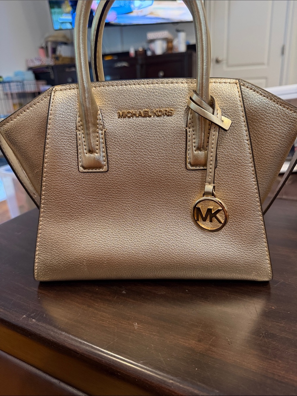 Michael Kors Gold Saffiano Leather Top-Handle Satchel